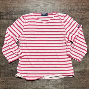 Saint James Women's Long Sleeve Pink and White Striped Top